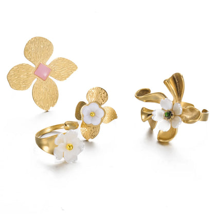 Exaggerated Sweet Flower Stainless Steel Plating Open Rings