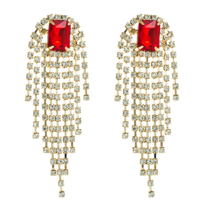 Exaggerated Tassel Alloy Inlay Rhinestones Glass Women's Earrings 1 Pair