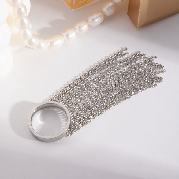 Exaggerated Tassel And Simple Chain Ring In Stainless Steel With Geometric Pattern Electric Polishing Fashion Ol Style For Women
