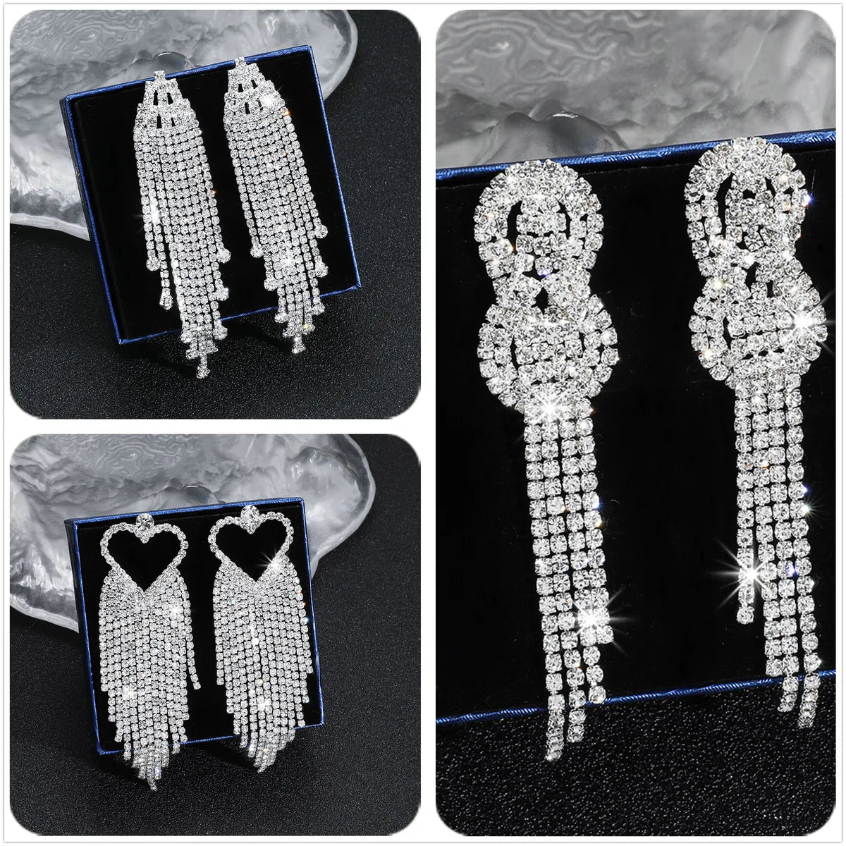 1 Pair Exaggerated Tassel Heart Shape Inlay Rhinestone Rhinestones Drop Earrings