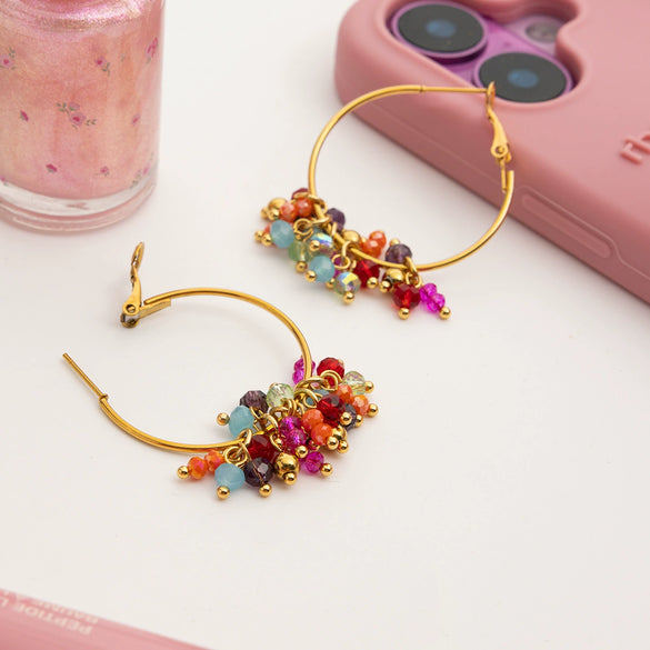 Exaggerated Tassel Retro Gravel Handmade Women's Stainless Steel Electroplating Geometric Earrings