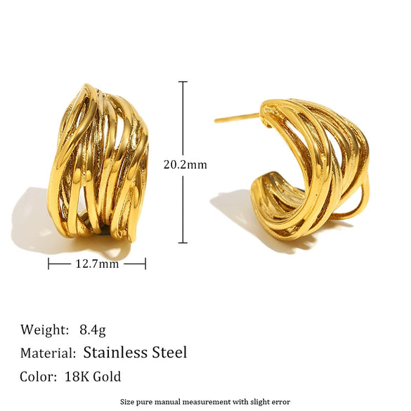 Exaggerated Temperament Double Ring Stitching Women's Earrings In Stainless Steel With 18K Gold Plated Flower Pattern And Electroplating Process