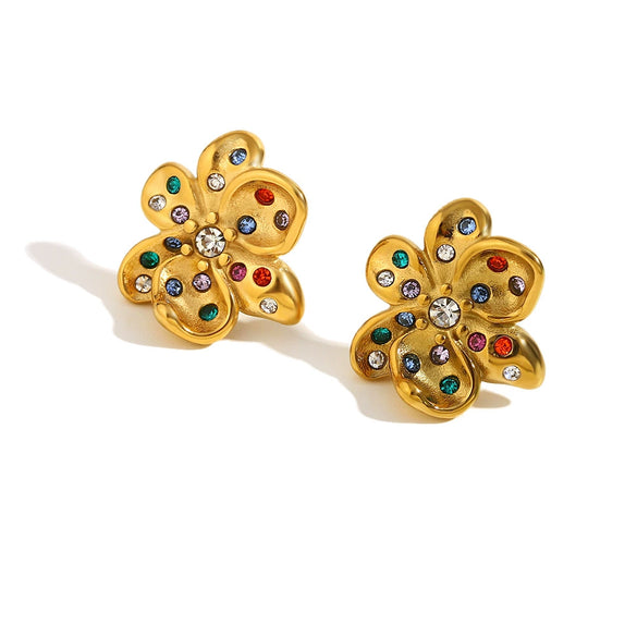 Exaggerated Temperament Double Ring Stitching Women's Earrings In Stainless Steel With 18K Gold Plated Flower Pattern And Electroplating Process