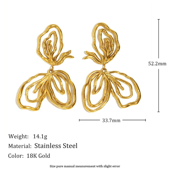 Exaggerated Temperament Double Ring Stitching Women's Earrings In Stainless Steel With 18K Gold Plated Flower Pattern And Electroplating Process