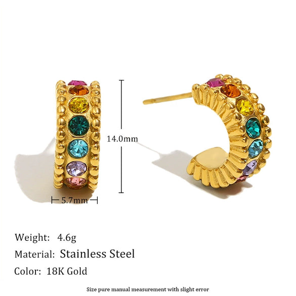 Exaggerated Temperament Double Ring Stitching Women's Earrings In Stainless Steel With 18K Gold Plated Flower Pattern And Electroplating Process