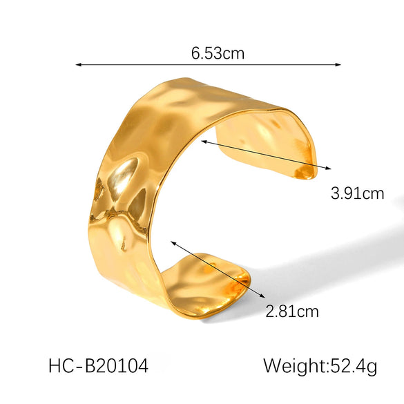 Exaggerated Titanium Stainless Steel Open Bracelet With Geometric Hammer Pattern And Electroplating Design