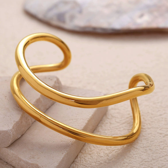 Exaggerated 316L Stainless Steel Geometric Wide Edition Electroplated Personality Trendy Bracelet Jewelry