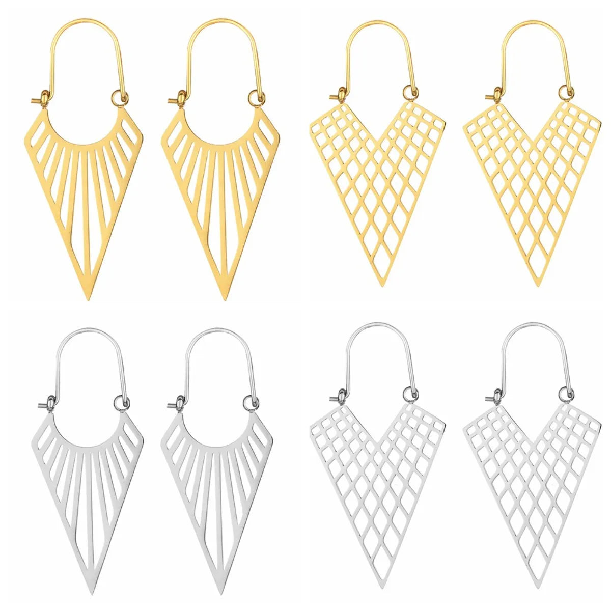 Exaggerated Triangle Plating Hollow Out Titanium Steel Earrings