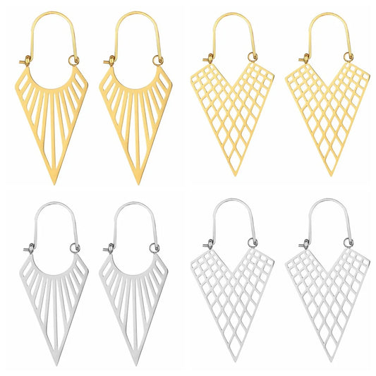 Exaggerated Triangle Plating Hollow Out Titanium Steel Earrings