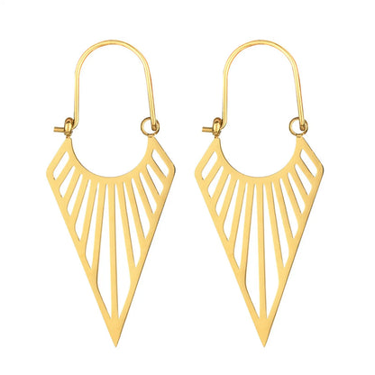 Exaggerated Triangle Plating Hollow Out Titanium Steel Earrings