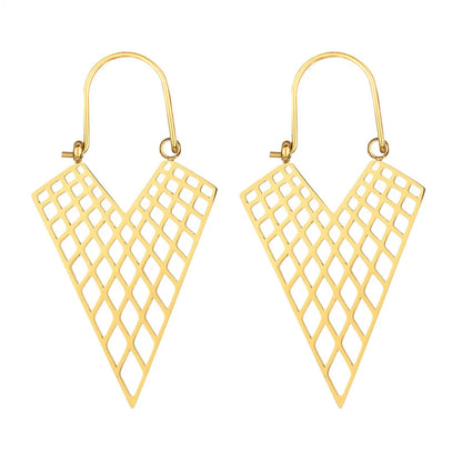 Exaggerated Triangle Plating Hollow Out Titanium Steel Earrings