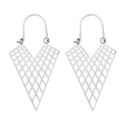 Exaggerated Triangle Plating Hollow Out Titanium Steel Earrings