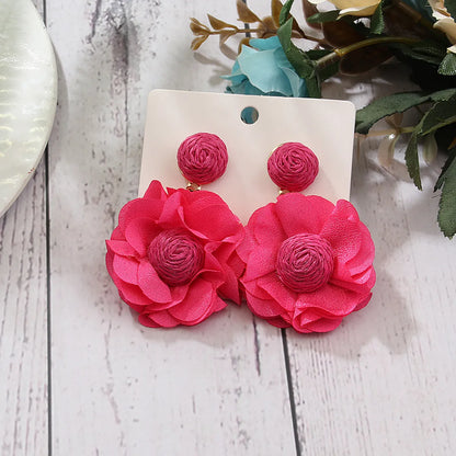 Exaggerated Vacation Flower Raffia Patchwork Women's Drop Earrings