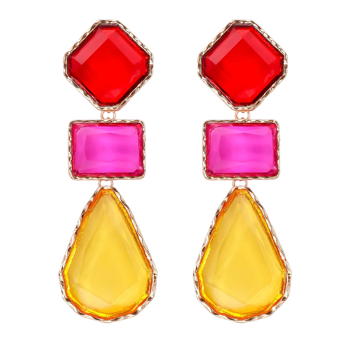 Exaggerated Water Droplets Rhombus Rectangle Alloy Inlay Resin Women'S Drop Earrings