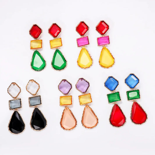 Exaggerated Water Droplets Rhombus Rectangle Alloy Inlay Resin Women'S Drop Earrings