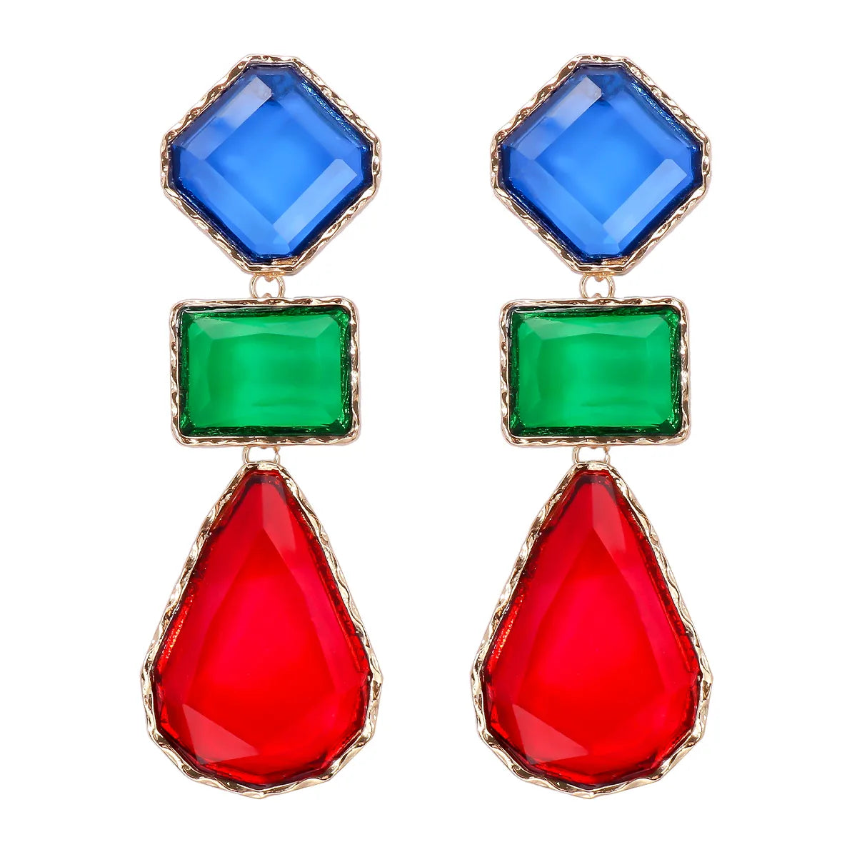 Exaggerated Water Droplets Rhombus Rectangle Alloy Inlay Resin Women'S Drop Earrings