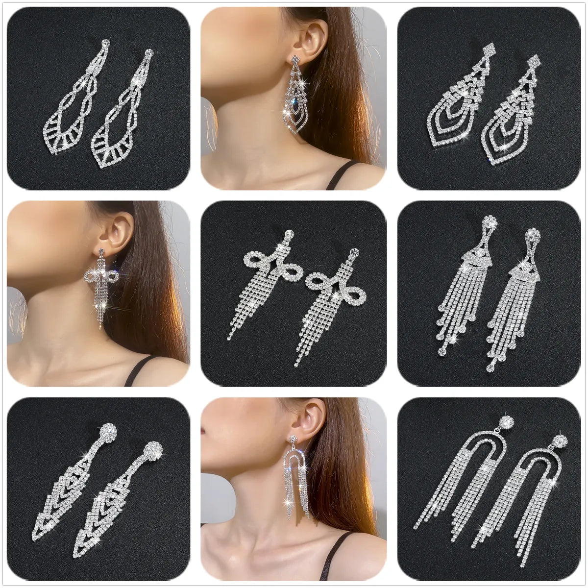 Exaggerated Water Droplets Tassel Rhinestone Inlay Rhinestones Drop Earrings 1 Pair