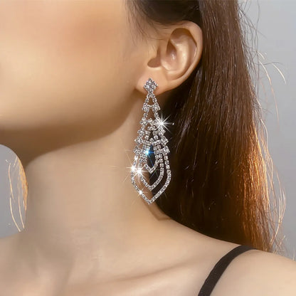 Exaggerated Water Droplets Tassel Rhinestone Inlay Rhinestones Drop Earrings 1 Pair