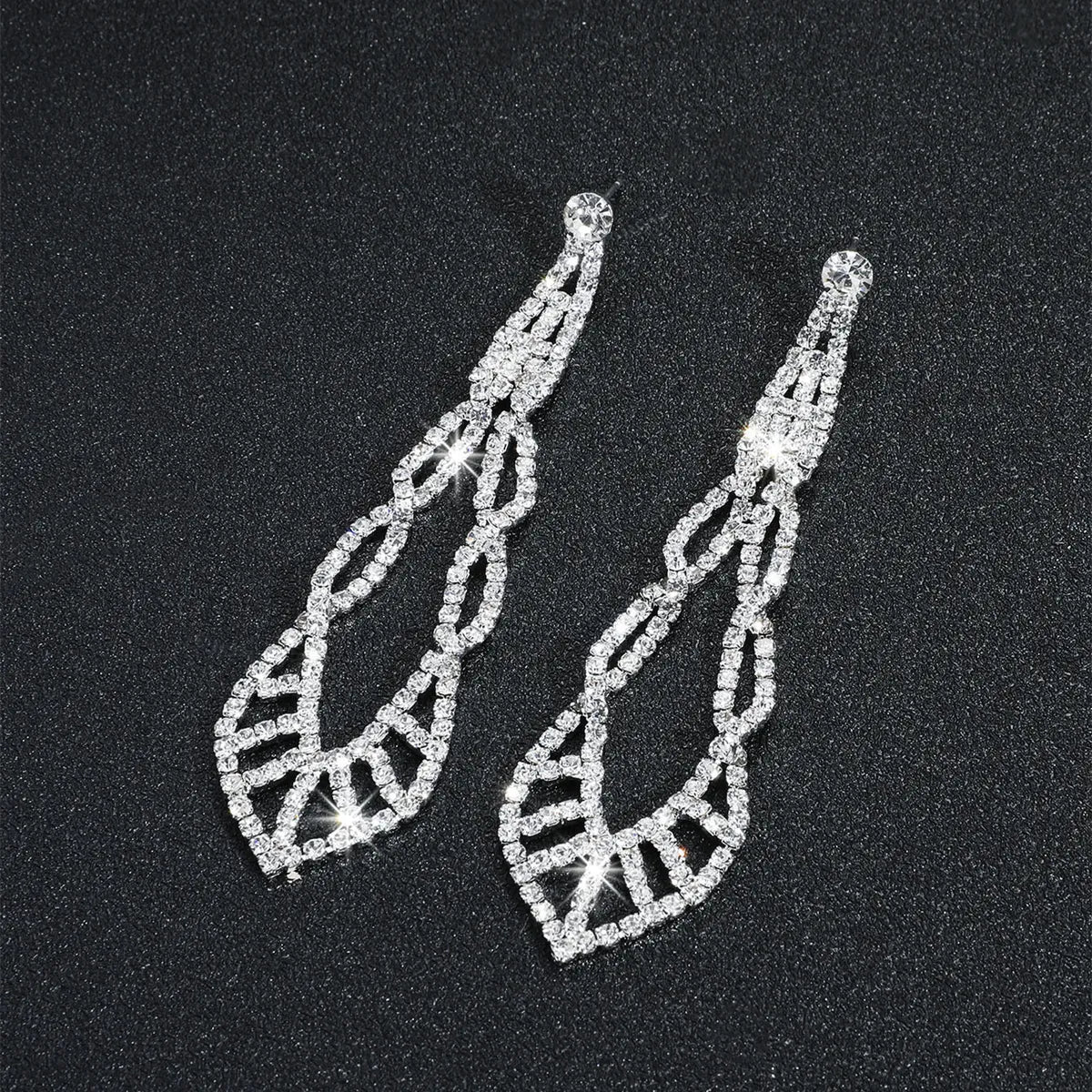 Exaggerated Water Droplets Tassel Rhinestone Inlay Rhinestones Drop Earrings 1 Pair