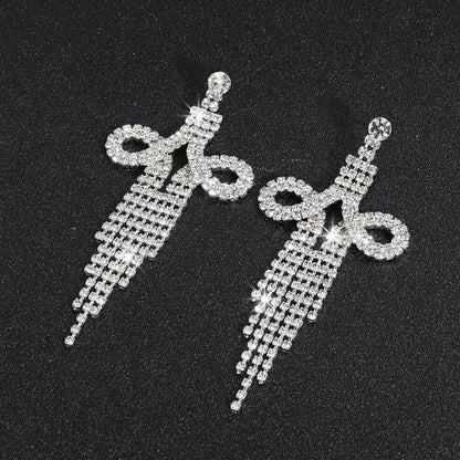 Exaggerated Water Droplets Tassel Rhinestone Inlay Rhinestones Drop Earrings 1 Pair