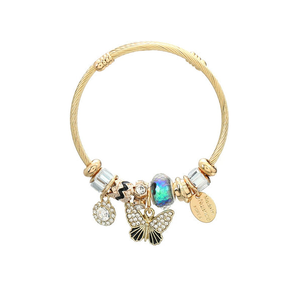 Exaggerated Women's Alloy Bracelets With Butterfly Pendants And Geometric Diamond Design