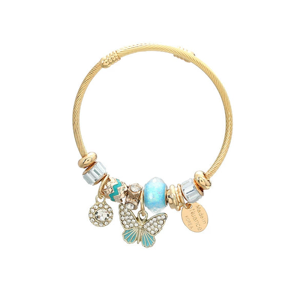 Exaggerated Women's Alloy Bracelets With Butterfly Pendants And Geometric Diamond Design