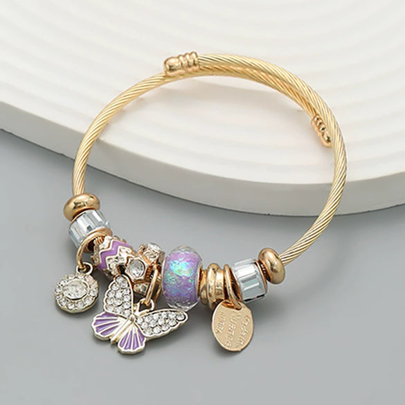 Exaggerated Women's Alloy Bracelets With Butterfly Pendants And Geometric Diamond Design