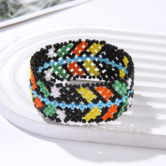 Exaggerated Women's Bracelets Glass Glazed Millet Beads Braided Minimalist Style