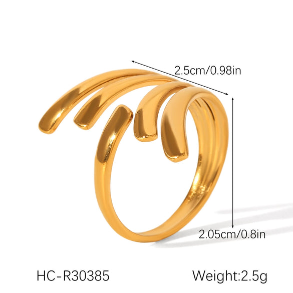 Exaggerated Women's Stainless Steel 18K Goldplated Geometric Ring With Electroplating Ins Style Highend Jewelry