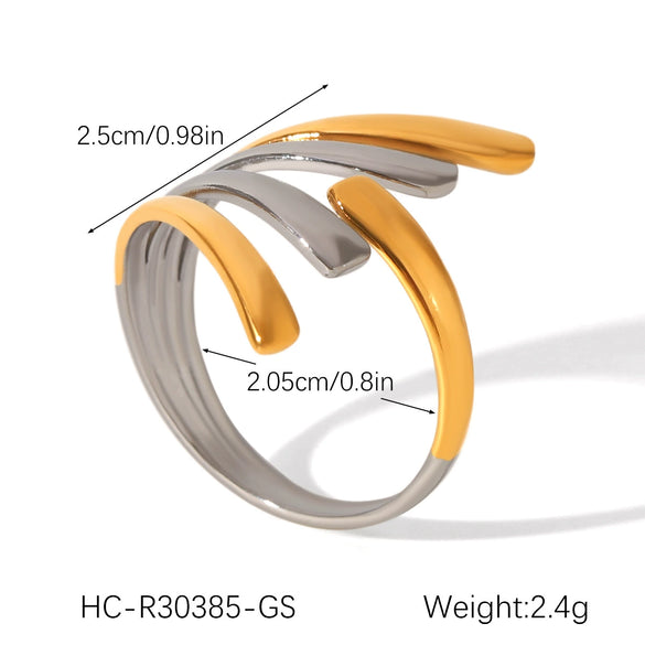 Exaggerated Women's Stainless Steel 18K Goldplated Geometric Ring With Electroplating Ins Style Highend Jewelry