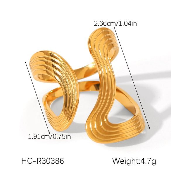 Exaggerated Women's Stainless Steel 18K Goldplated Geometric Ring With Electroplating Ins Style Highend Jewelry