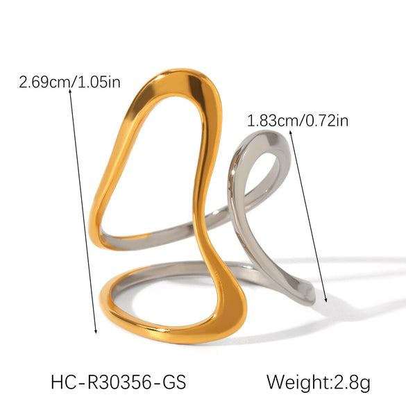 Exaggerated Women's Stainless Steel 18K Goldplated Geometric Ring With Electroplating Ins Style Highend Jewelry