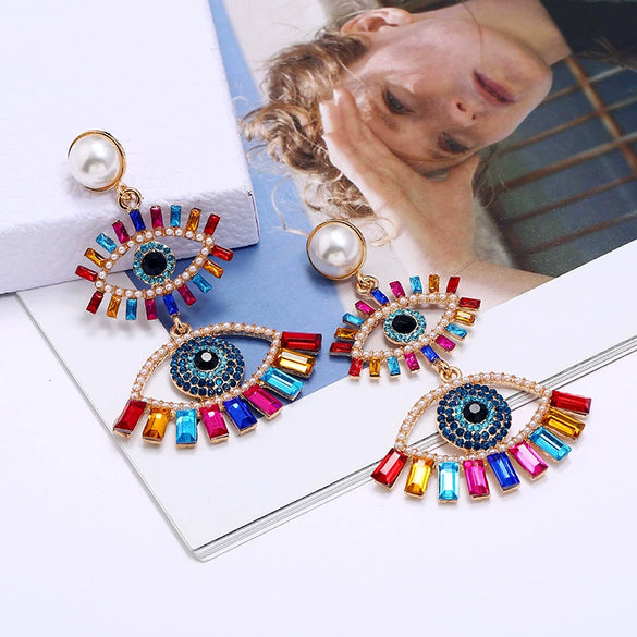 Exaggerated Women's Vintage Earrings Alloy With Diamond Design
