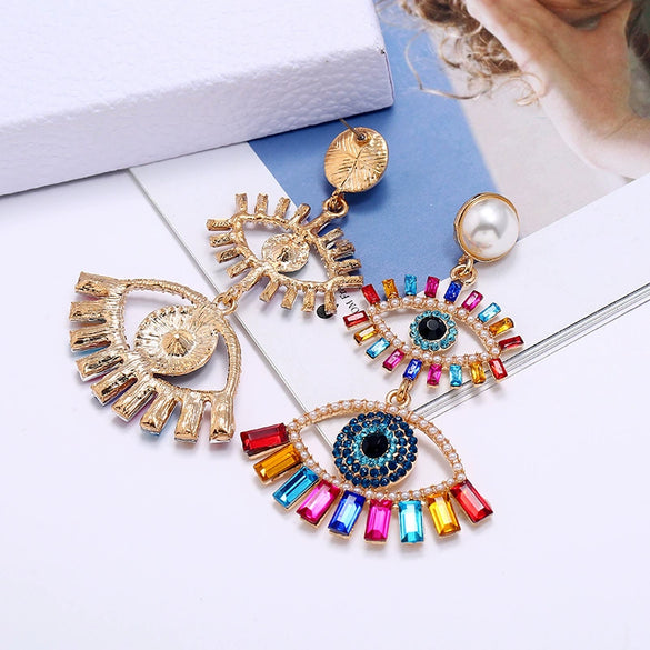 Exaggerated Women's Vintage Earrings Alloy With Diamond Design