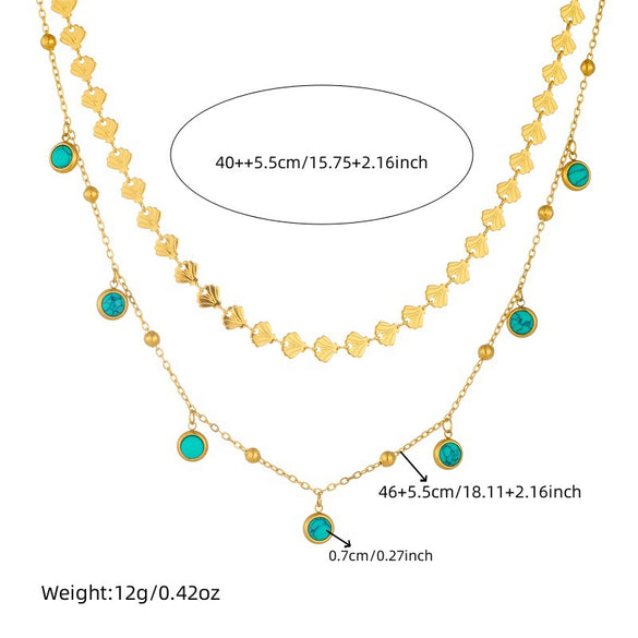Exotic Style Stainless Steel And Organic Glass Double Five Pointed Star Drop Clavicle Chain With Rectangular Turquoise Eyes Electroplated