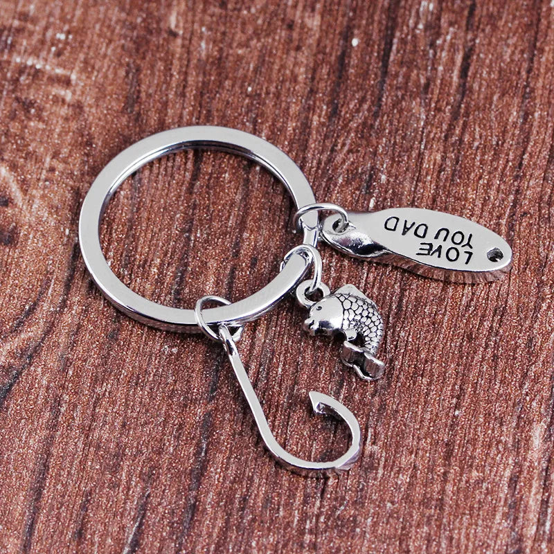 Explosion Models Key Chain Creative Fish Hook Small Fish Letters Love You Dad Pendant Key Chain Gift Accessories Wholesale Nihaojewelry