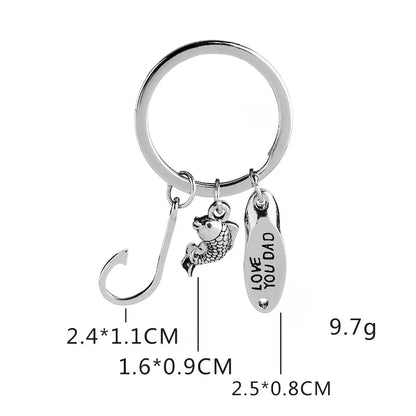 Explosion Models Key Chain Creative Fish Hook Small Fish Letters Love You Dad Pendant Key Chain Gift Accessories Wholesale Nihaojewelry