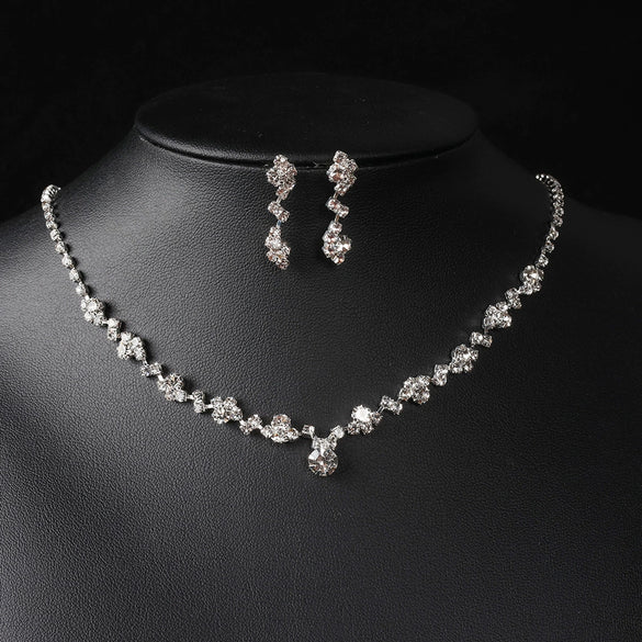 Explosions Fashion Elegant Flash Diamond Necklace Earrings Suit Bridal Jewelry Women's Wedding Accessories
