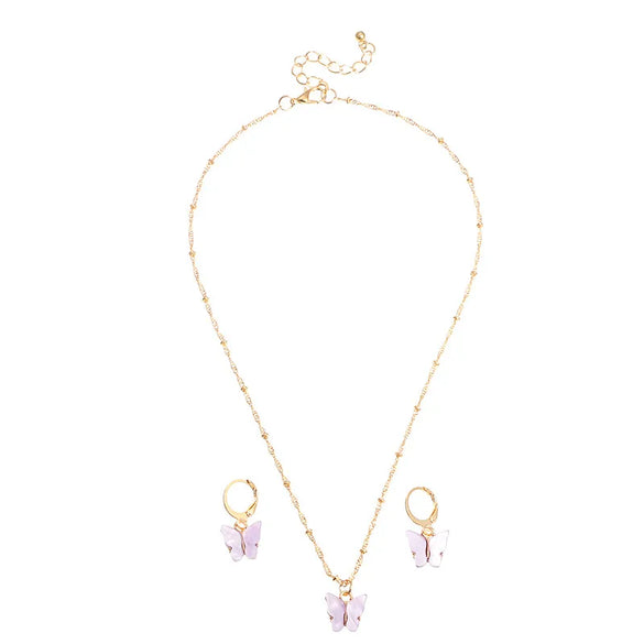 Explosive Accessories Multicolor Butterfly Necklace Earring Set Temperament Small Butterfly Jewelry Wholesale Nihaojewelry