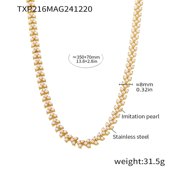 Exquisite Bead Clavicle Necklace And Bracelet Set For Women Stainless Steel With Pvd Electroplated 18K Real Gold Light Luxury Style