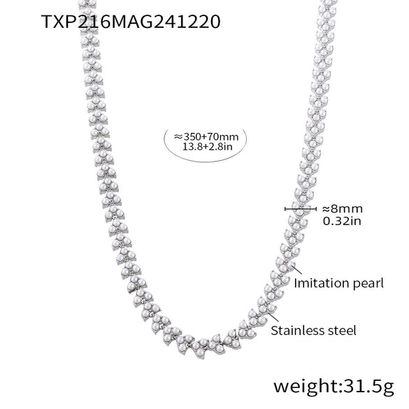 Exquisite Bead Clavicle Necklace And Bracelet Set For Women Stainless Steel With Pvd Electroplated 18K Real Gold Light Luxury Style