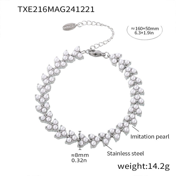 Exquisite Bead Clavicle Necklace And Bracelet Set For Women Stainless Steel With Pvd Electroplated 18K Real Gold Light Luxury Style