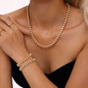 Exquisite Bead Clavicle Necklace And Bracelet Set For Women Stainless Steel With Pvd Electroplated 18K Real Gold Light Luxury Style