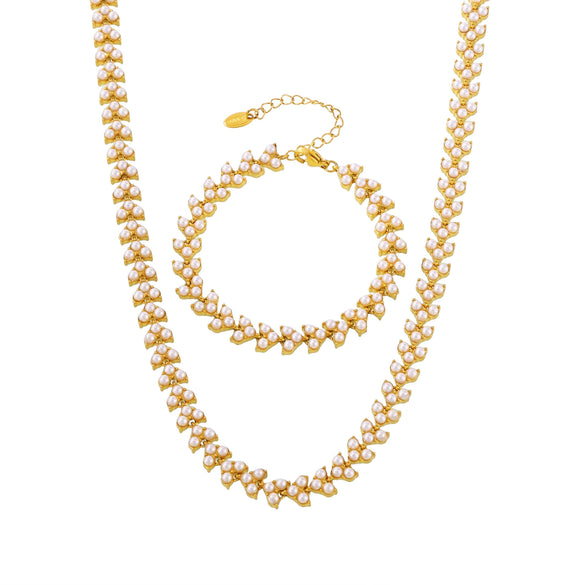 Exquisite Bead Clavicle Necklace And Bracelet Set For Women Stainless Steel With Pvd Electroplated 18K Real Gold Light Luxury Style