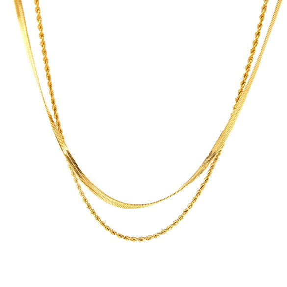 Exquisite Double Layer Stainless Steel Necklace For Women With 18K Gold Plated Vacuum Real Gold Electroplating In Pvd Furnace And Twist Chain Style