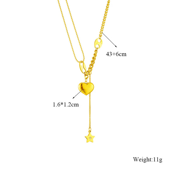 Exquisite Elegant All Match Star Tassel 3D Peach Heart Clavicle Chain Necklace In Cold Style Made Of Titanium Steel With Electroplating Treatment