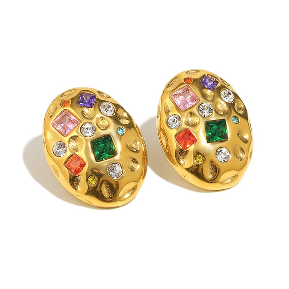 Exquisite Midcentury Style Commuter Earrings Stainless Steel 18K Gold Plated Geometric Oval Women's Earrings With Electroplating