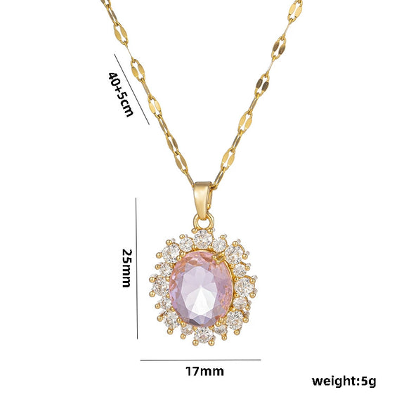 Exquisite Oval Crystal Zircon Women's Necklace With Titanium Steel Pendant And Water Wave Chain Micro Inlay Diamond Treatment Geometric Design