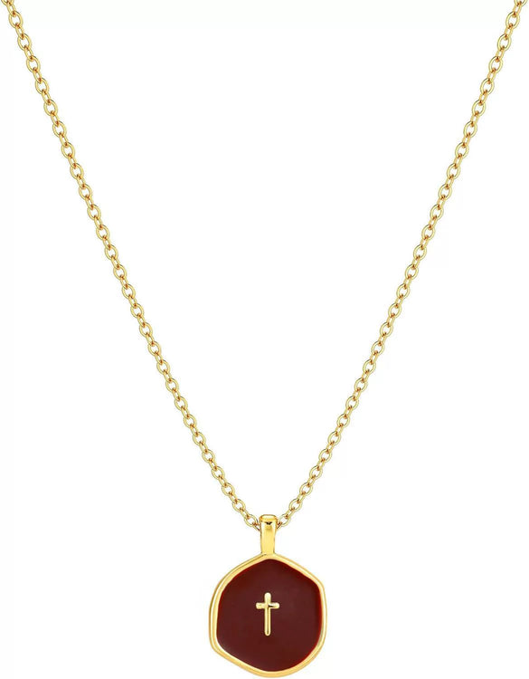 Exquisite Simple Copper Electroplated Cross Necklace With Geometric Pendant For Women In Old Money Style