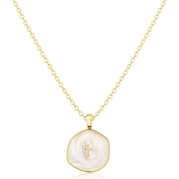 Exquisite Simple Copper Electroplated Cross Necklace With Geometric Pendant For Women In Old Money Style
